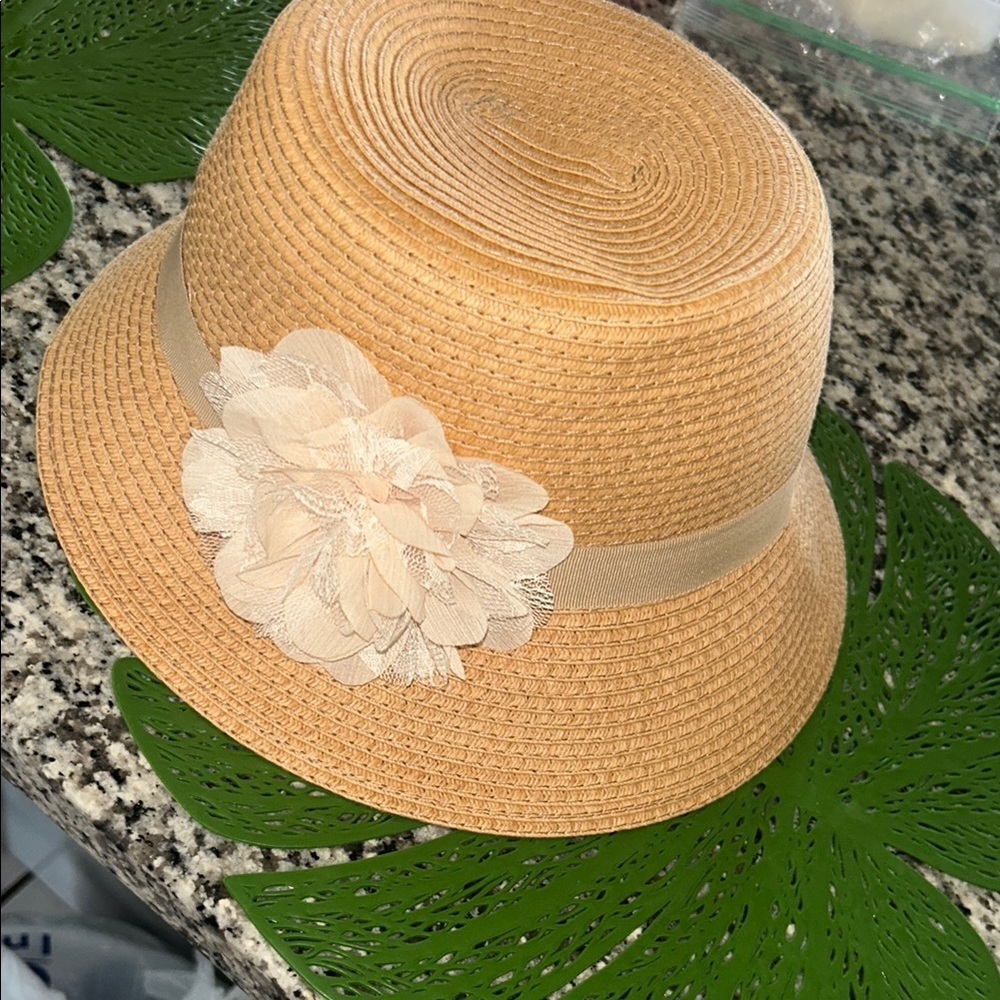 Elegant Tan Sun Hat with Cream Flower Accent